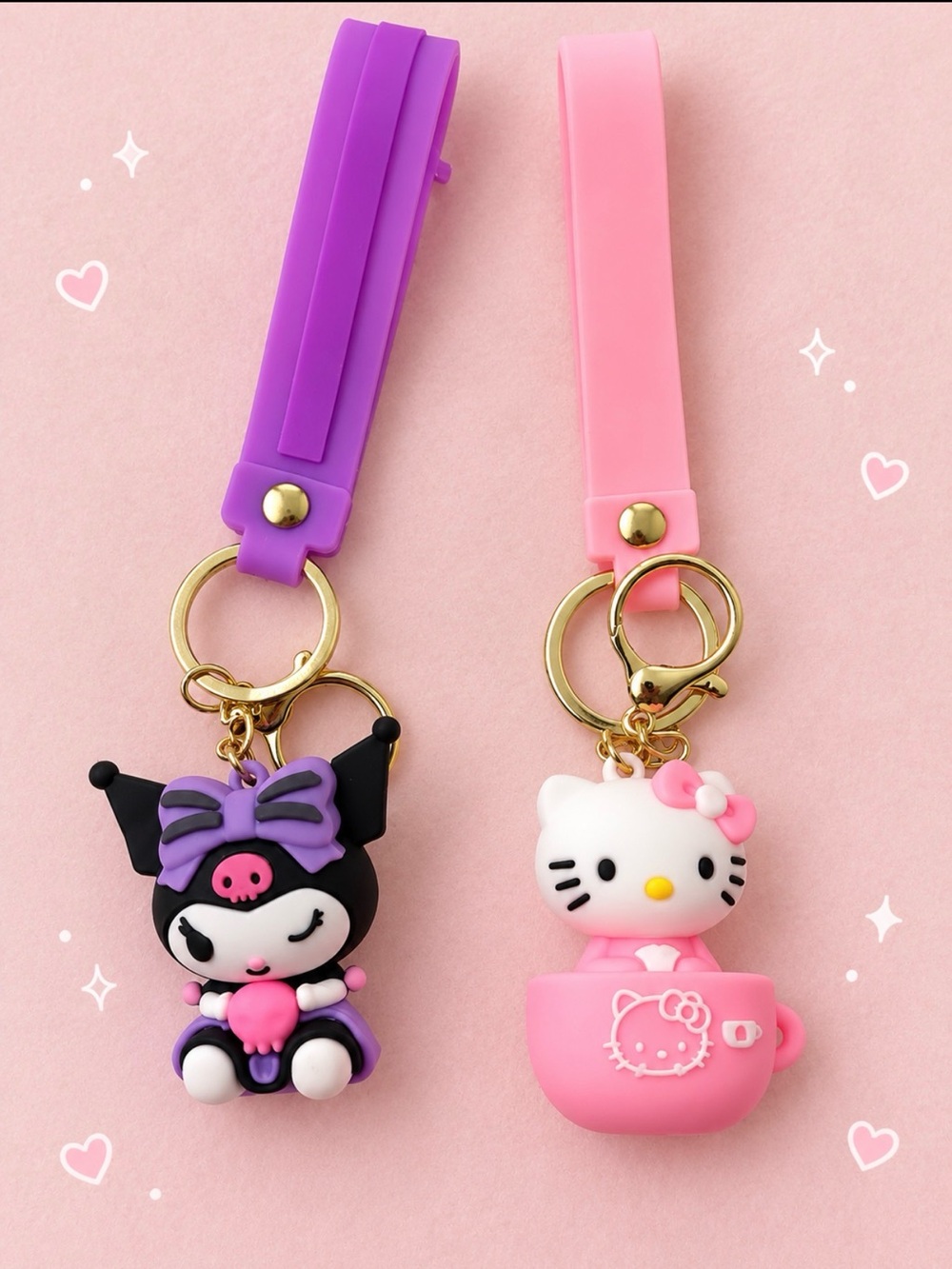 Sanrio Hello Kitty & Kuromi Pink and Purple Silicone Keychain Set